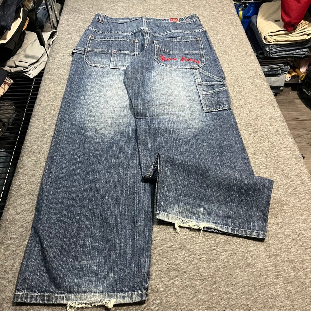 Paco Jeans Mens 34x34 Baggy Carpenter Denim Blue Wide Leg Embroidered Y2K Skater